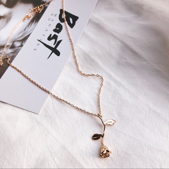 Gold Dainty Minimalist Rose Necklace - Picture 5 of 6